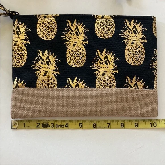 Black & Gold Foil Pineapple Wristlet/Cosmetic Bag - Picture 7 of 8